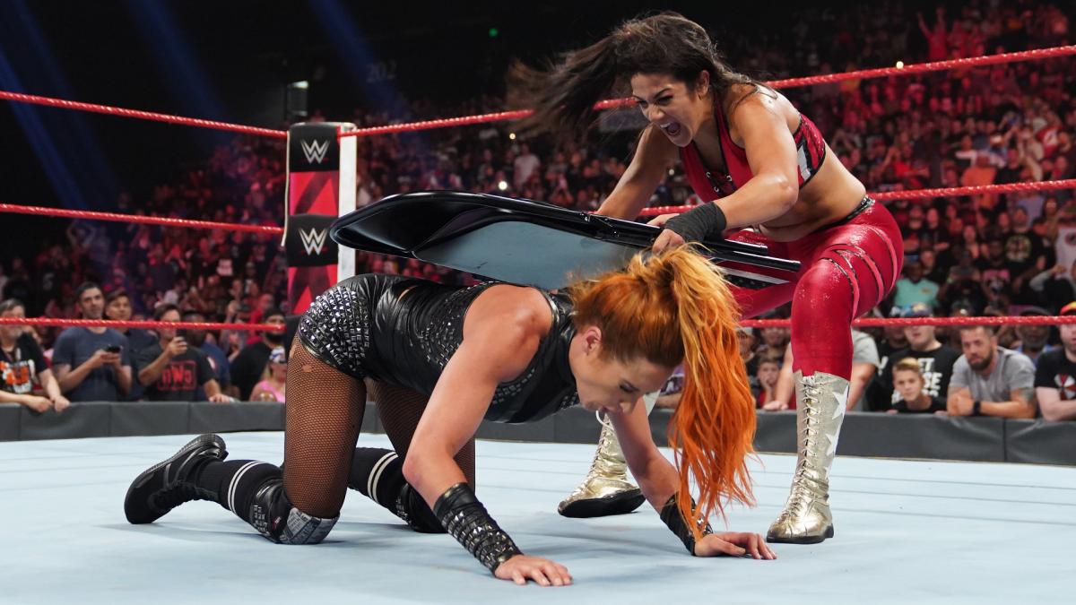 WWE RAW Bayley Hits Becky Lynch With A Chair