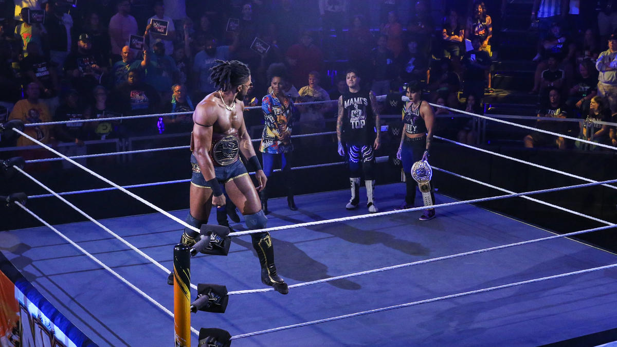 WWE NXT Trick Williams Dominik Mysterio Rhea Ripley Large