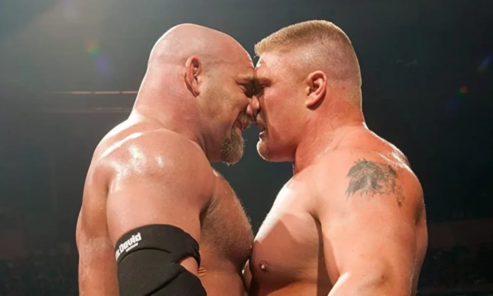 Goldberg-and-Brock-Lesnar-WWE WrestleMania 20
